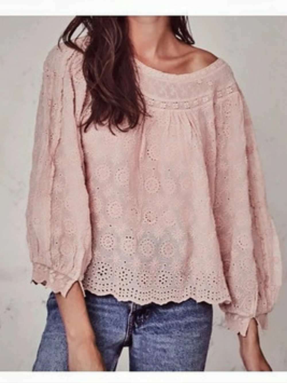 LoveShackFancy Ruth Top Eyelet Puff Sleeve Blouse Pink Small
